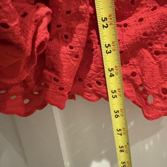 Made in Italy Dress Womens Medium Red Eyelet Smocked Tiered Maxi Sundress - Picture 9 of 12